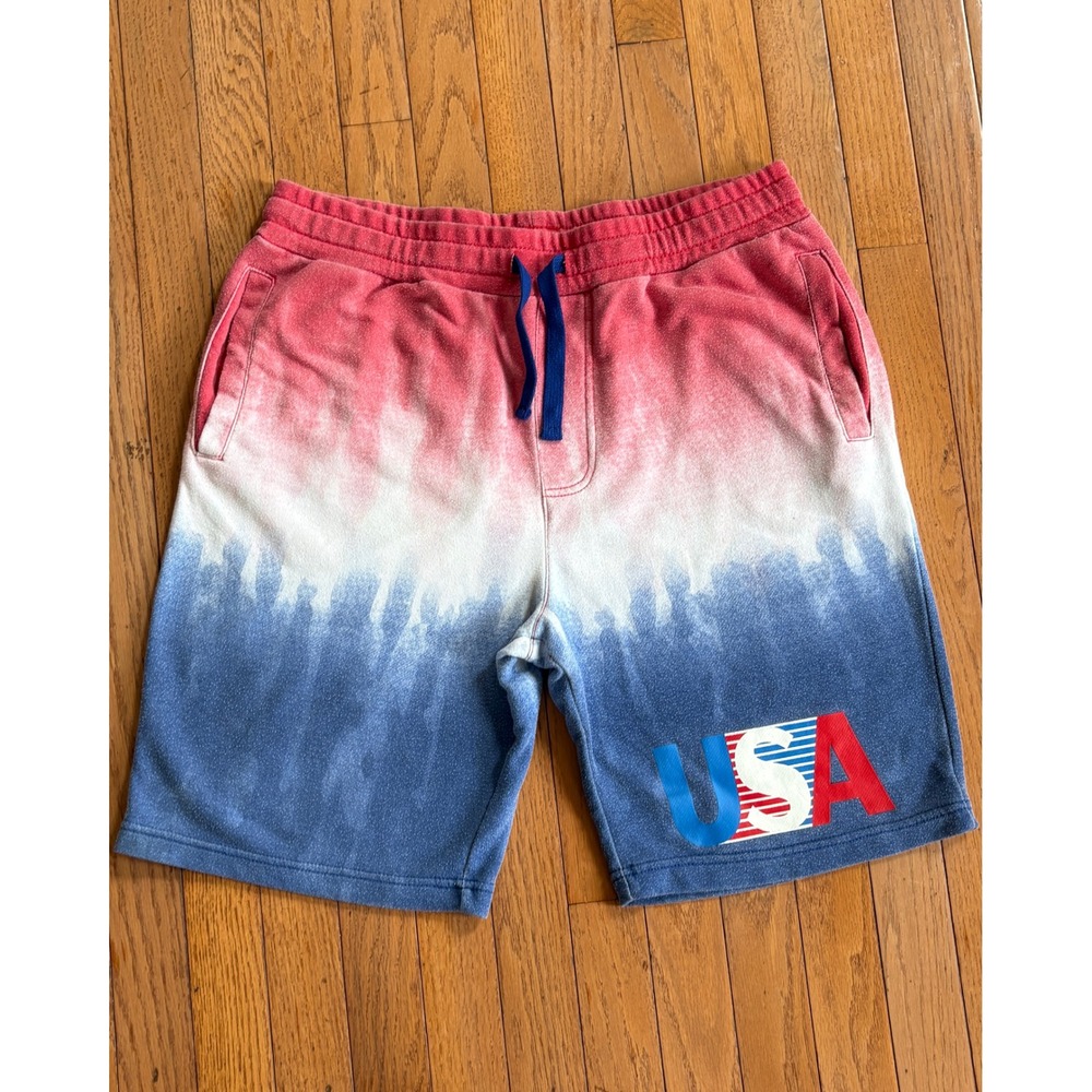 Berkley Jensen Shorts USA Tie Dye XL Red White Blue Mens Sweat Coastal Summer